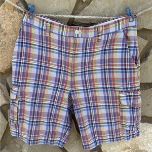 Nat Nast Shorts Mens Size 36 Blue‎ Yellow Red Plaid Cargo Pockets Cotton